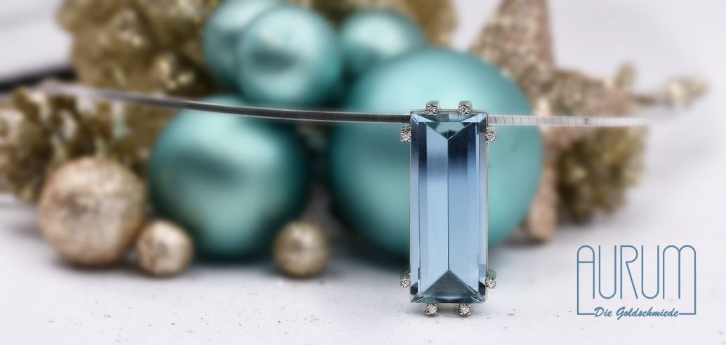 Anhänger Weißgold mit Aquamarin und Brillanten
